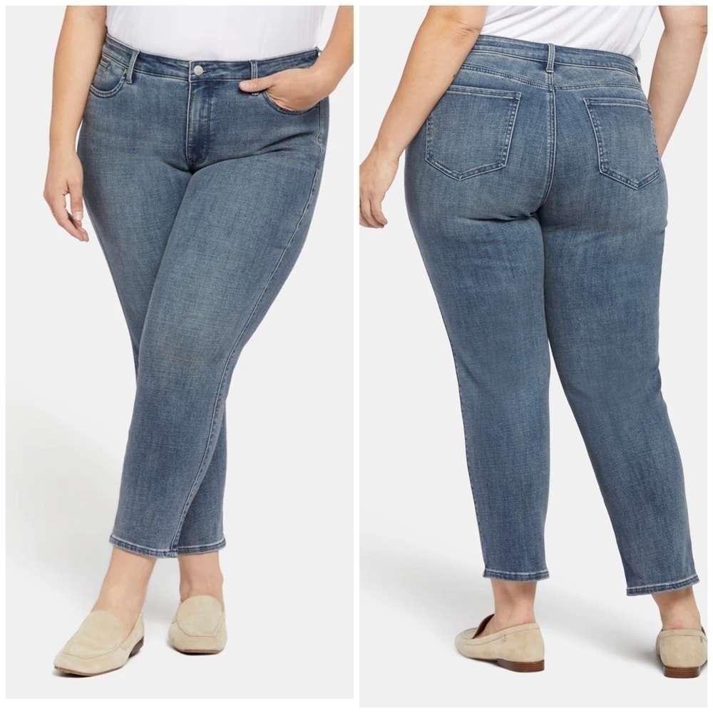 New NYDJ Stella Tapered Ankle Jeans Lift Tuck Playlist Medium Blue Sz 16